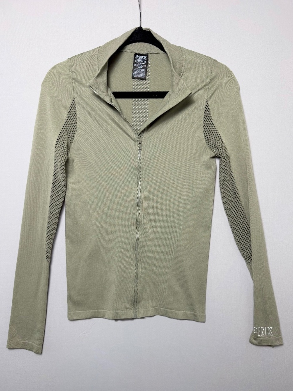 PINK Victoria's Secret Seamless Olive Green Mesh Active Full-Zip Jacket, Small